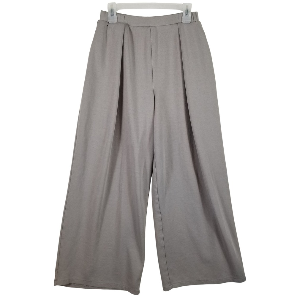Zara Womens Wide Leg Pleated Jersey Knit Pants Gray Elastic Waist Size‎ Medium